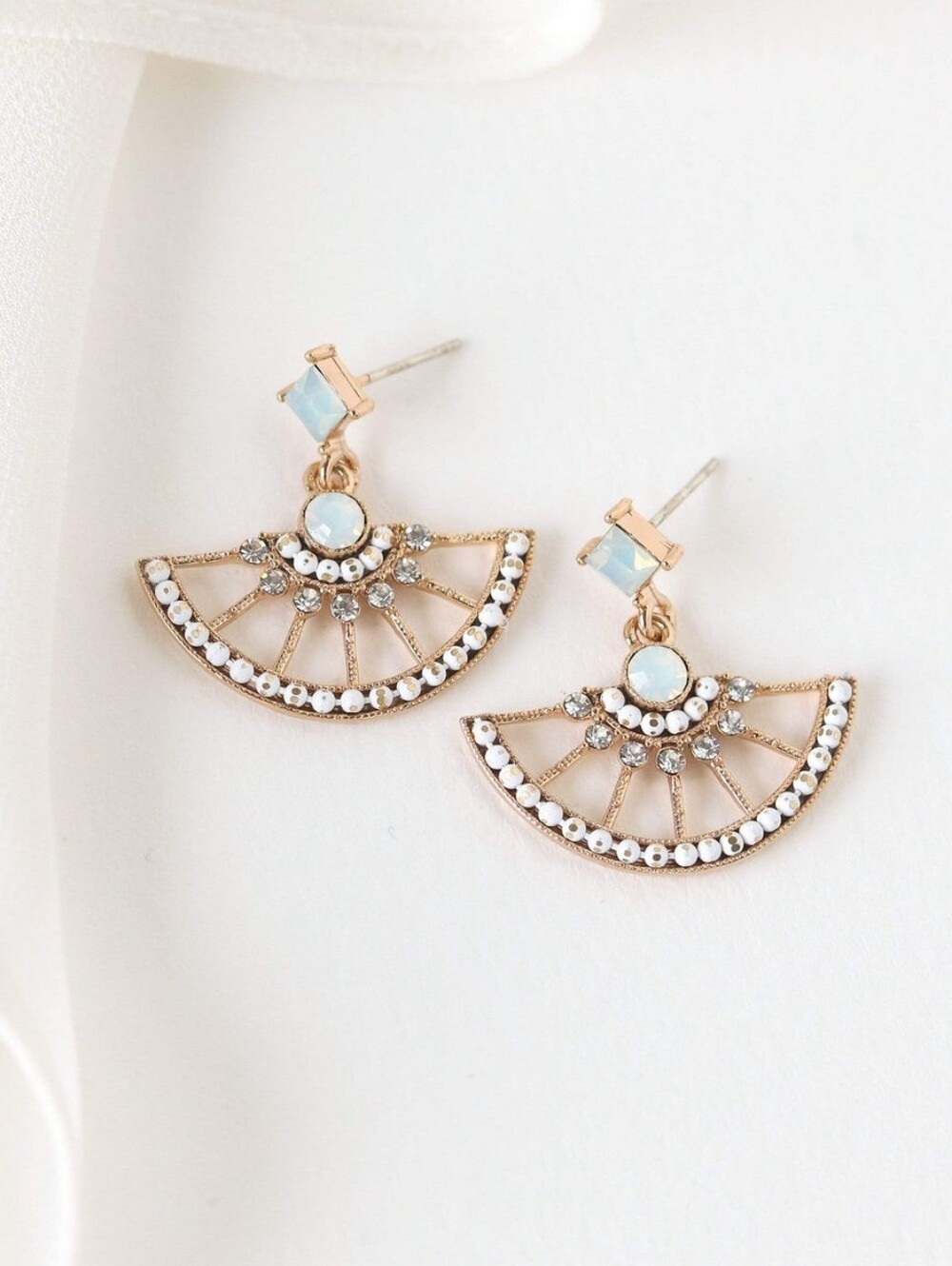 Lovers Tempo Gold-Tone White Opal Fan Drop Earring